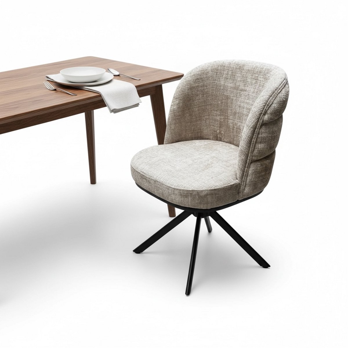 Eetkamer stoel - Davis - Cremona taupe stof - zwarte poten - draaibaar