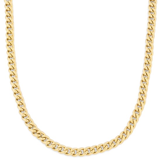 Goudkleurige schakelketting met dikke, platte schakels.