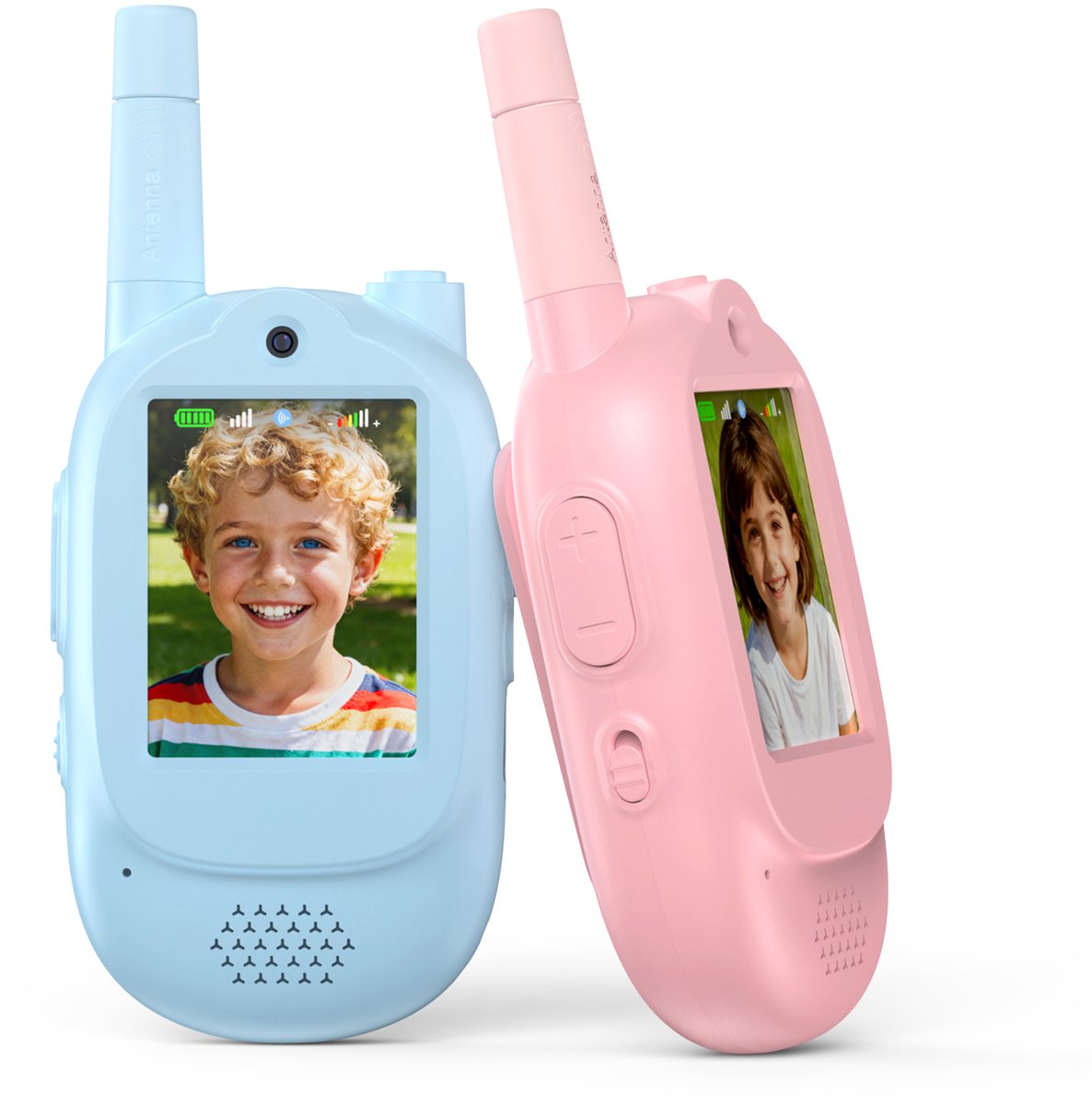 Narvie Video Walkie Talkie voor Kinderen – Met Camera & Scherm – 500m Bereik – Oplaadbaar – Met Stemvervormer – Set Blauw/Roze