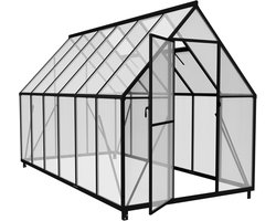 Broeikas Aluminium met Transparante PC-Platen, Dakramen, Deuren en Fundering, 340x180x195cm Winterbestendig Tuinbroeikas, Inloopbaar Plantenhuis voor Tuin/Outdoor, NAIZY