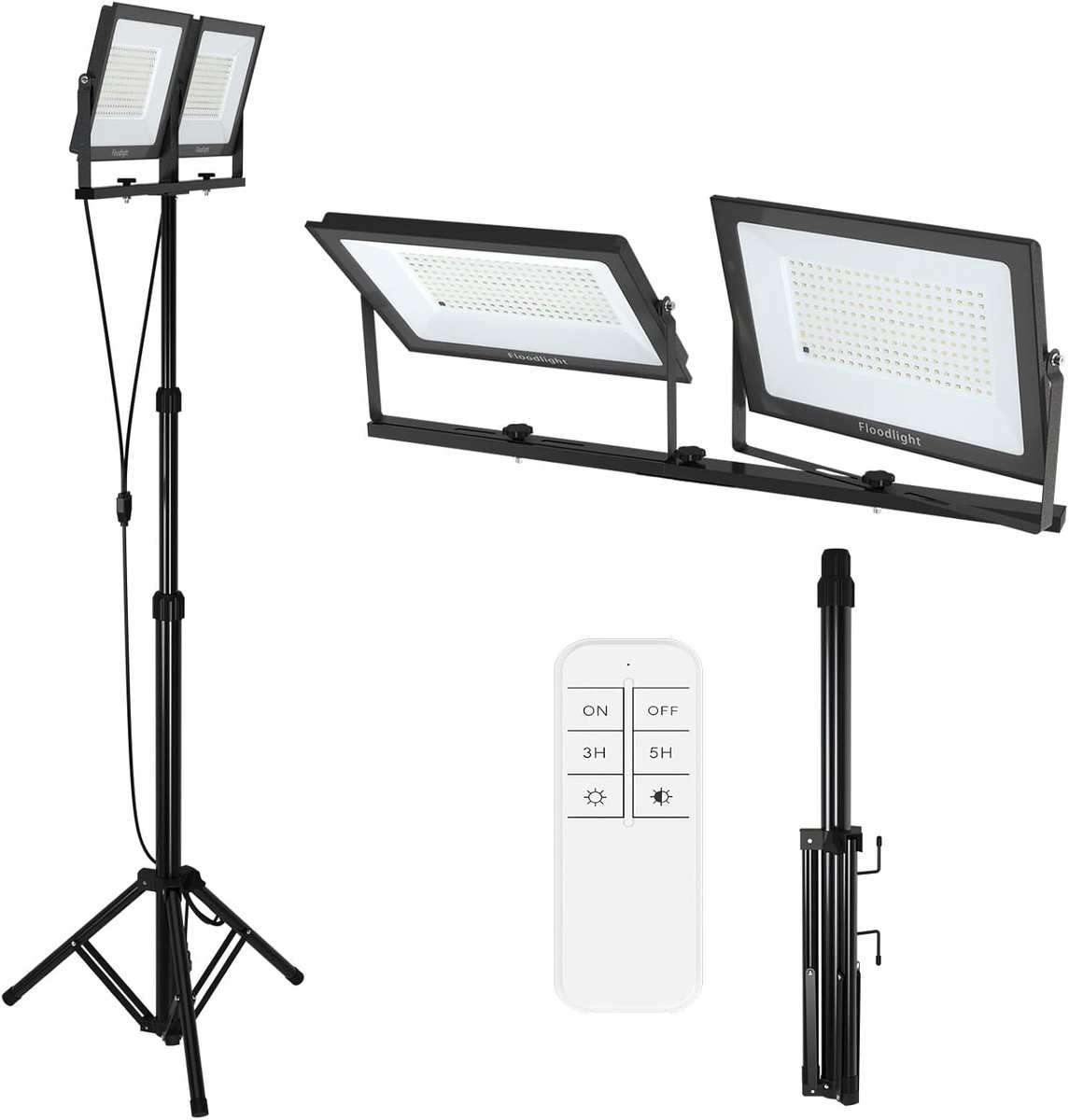 LED Bouwlamp Met Statief & Afstandsbediening 2x200W Dubbele Straler Werklicht - Draaibare Straler Bouwlamp - Ip66 - Werkverlichting Bouwlamp Werkstraler - Hoogte Verstelbaar NAIZY