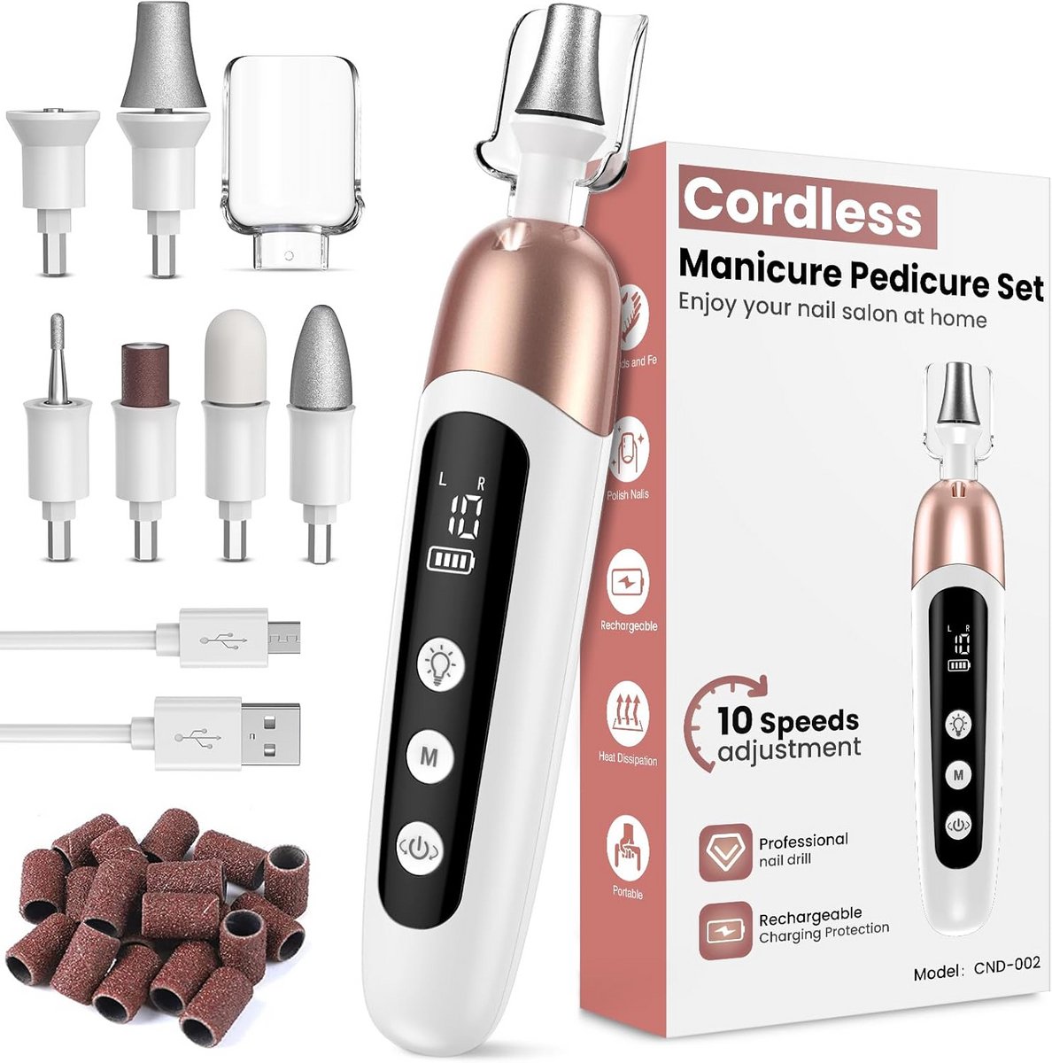 Draadloze Elektrische Nagelfrees Set met 6 Opzetstukken voor Manicure en Pedicure