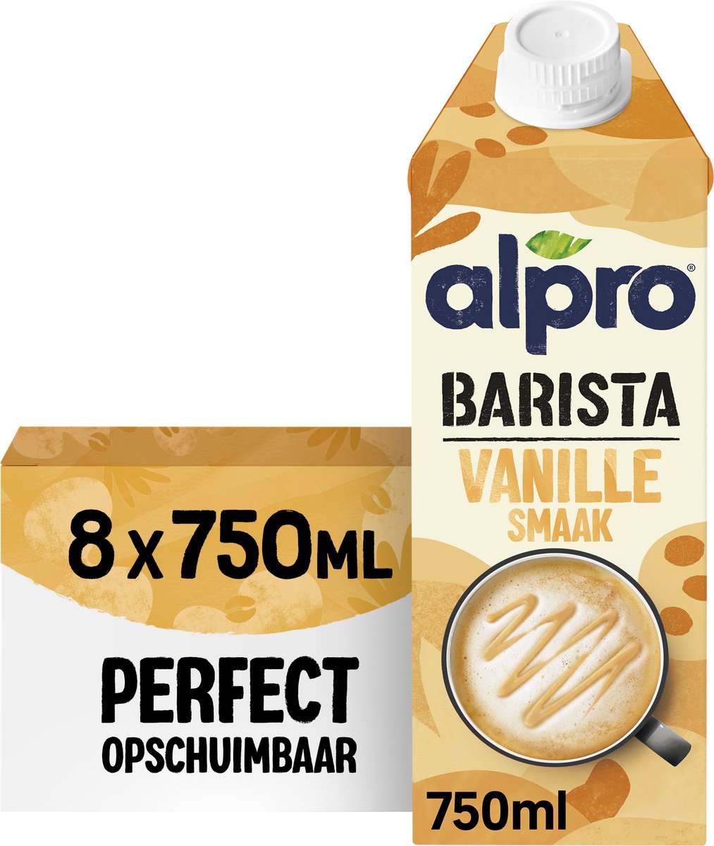 Alpro barista vanille - houdbaar - plantaardige melk - perfect voor koffie - lactosevrij - 8 x 750ml