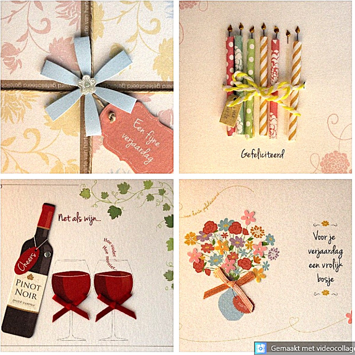 4 Luxe Wenskaarten Paperclip Paperwork Verjaardag - Kaart - Verjaardagskaart - Wenskaart Set - 4 Motieven - Greeting Card - Grusskarte - Carte De Vœux - Dubbele Kaart - Rechthoek - Met Envelop - 15x12cm - Gratis Verzonden