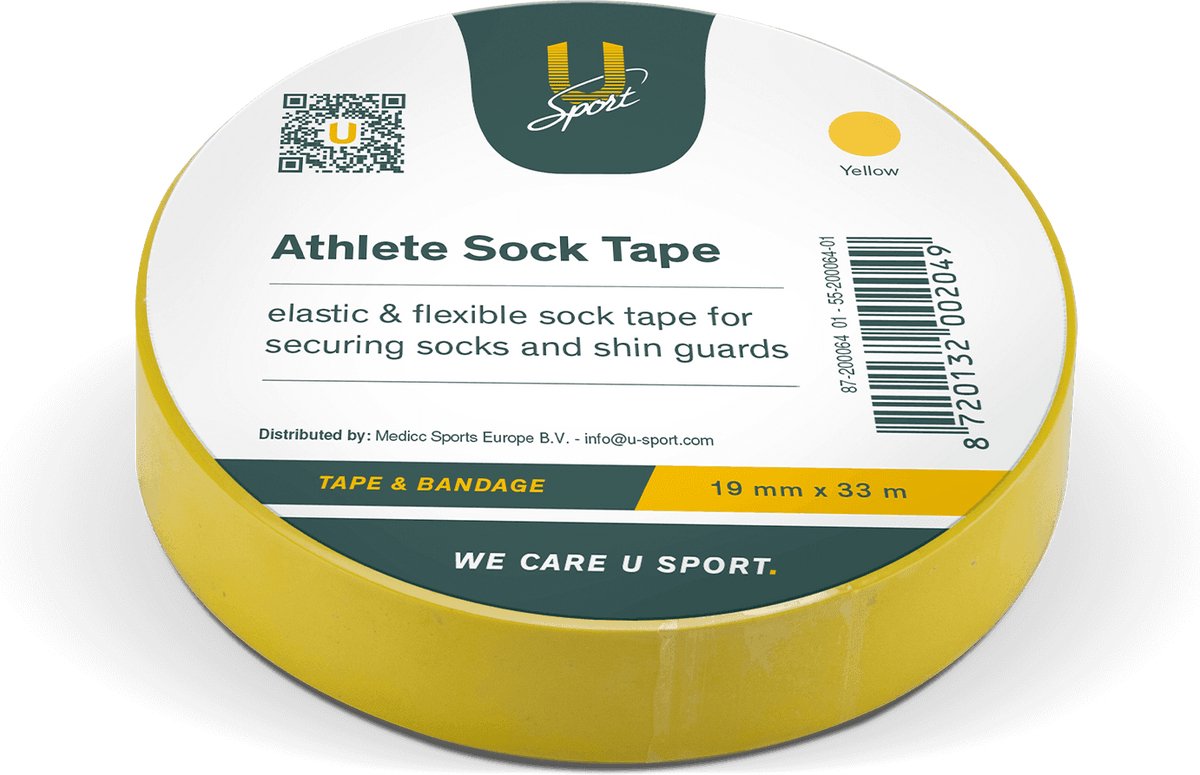 U-Sport Athlete Sock Tape - Sokkentape - Elastisch & Waterbestendig - Fixatie Scheenbeschermers - FIFA/KNVB goedgekeurd - 1 Stuks - Geel