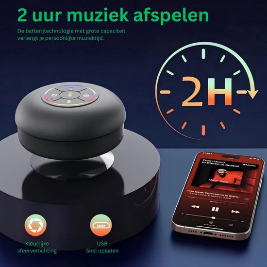 NBAP® Douche Speaker - Draagbare Radio - Bluetooth - Waterdicht - Zwart — afbeelding 5