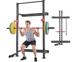 VEVOR Power Cage Opvouwbaar, 454 KG Draagvermogen, Wandmontage Power Rack, Multifunctioneel Krachttrainingsapparaat met Landmine-Bevestiging, Verstelbare J-Haken en Optrekstang voor Thuisgym