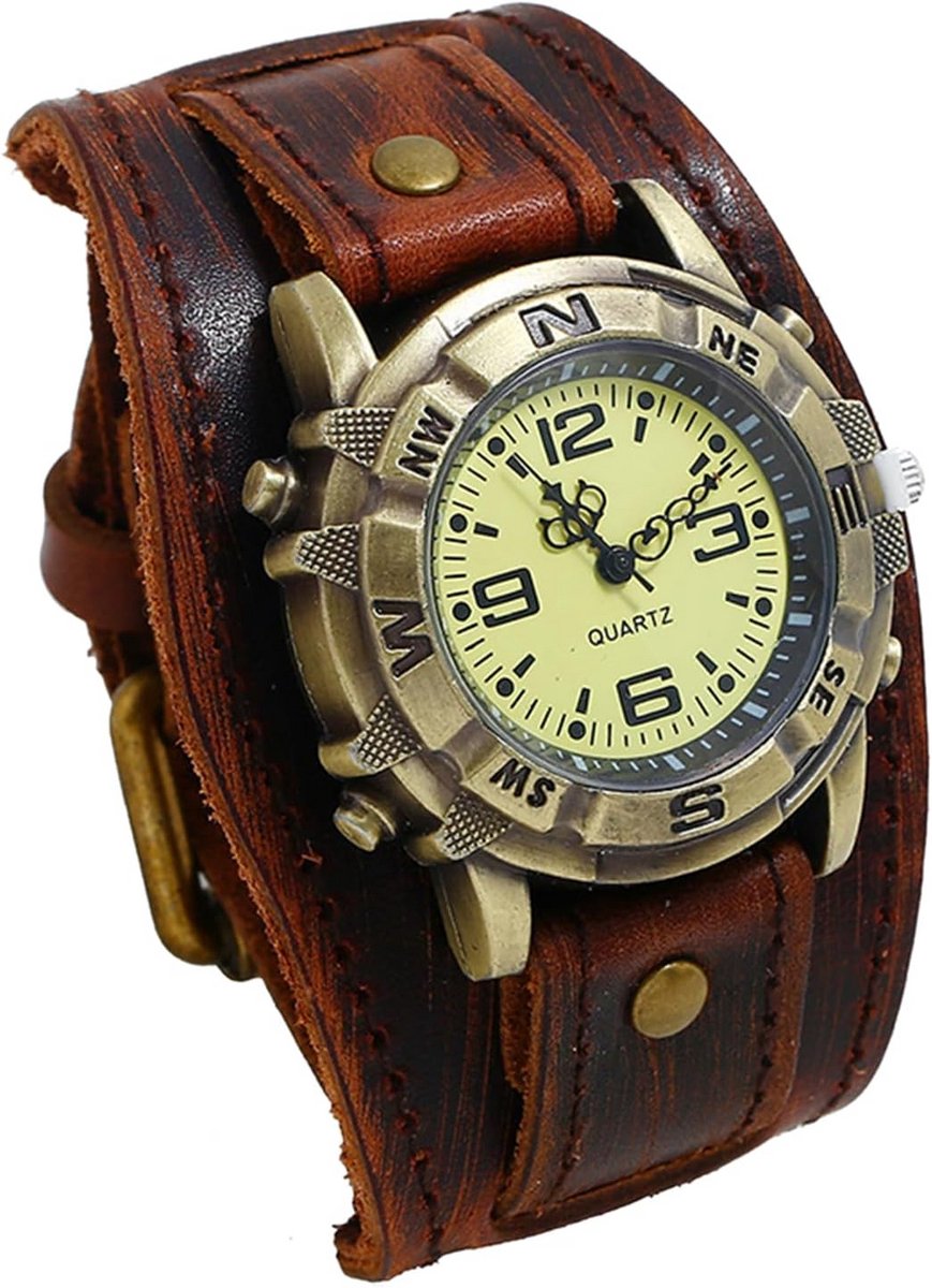 Steampunk Herenhorloge met Donkerbruine Leren Band