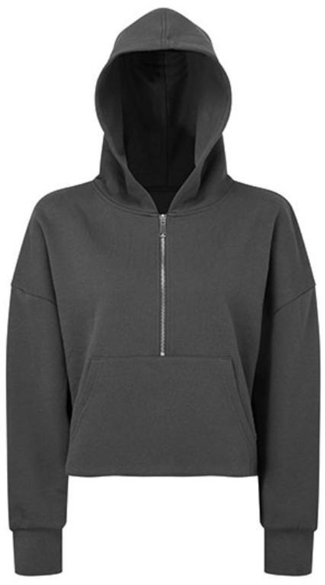 TriDri - Dames Hoodie met halve Rits - Charcoal maat L/XL