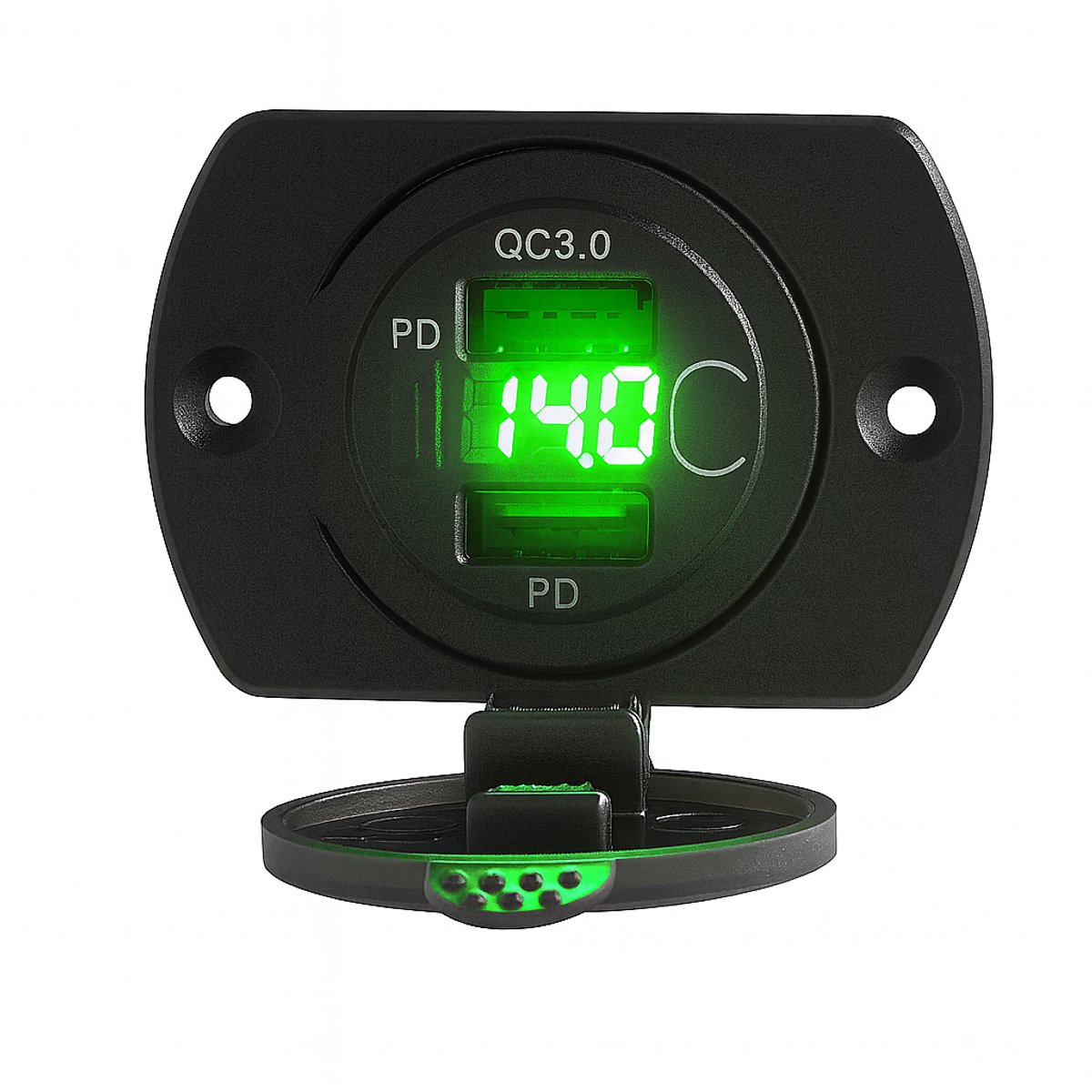 THAR Inbouw USB-C Lader 45W – Met LED Voltmeter - Groen