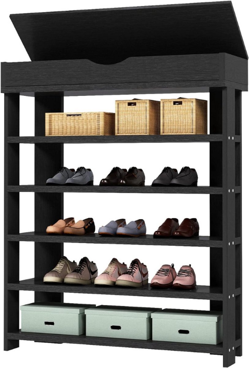 BOG 5 Laags Schoenenrek – Houten Schoenen Opbergplank – Schoenen Organizer Voor Huis Hal Slaapkamer – 75 X 30 X 95 Cm – Zwart
