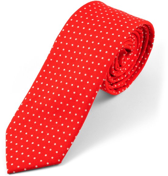 Cravate en coton rouge à pois blancs