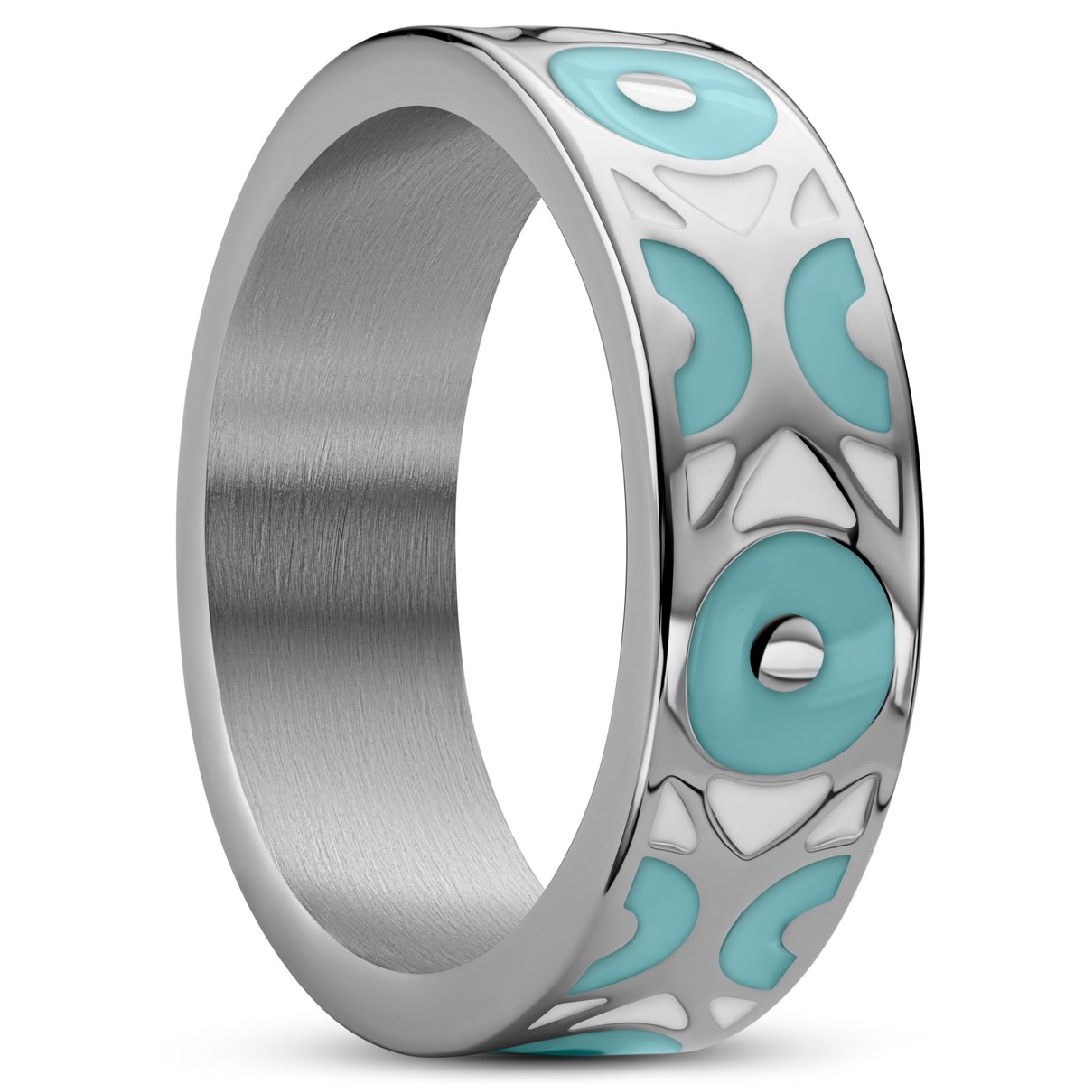 Evil Eye | 7 mm Babyblauwe Roestvrijstalen Ring