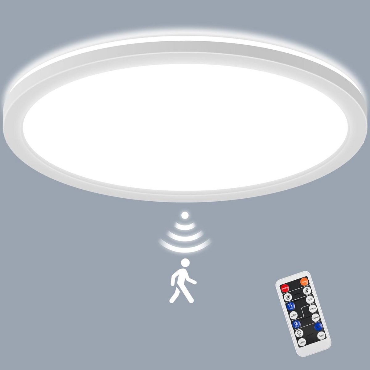 LED Plafondlamp met Radar Bewegingsmelder en Afstandsbediening 30W Dimbaar Wit