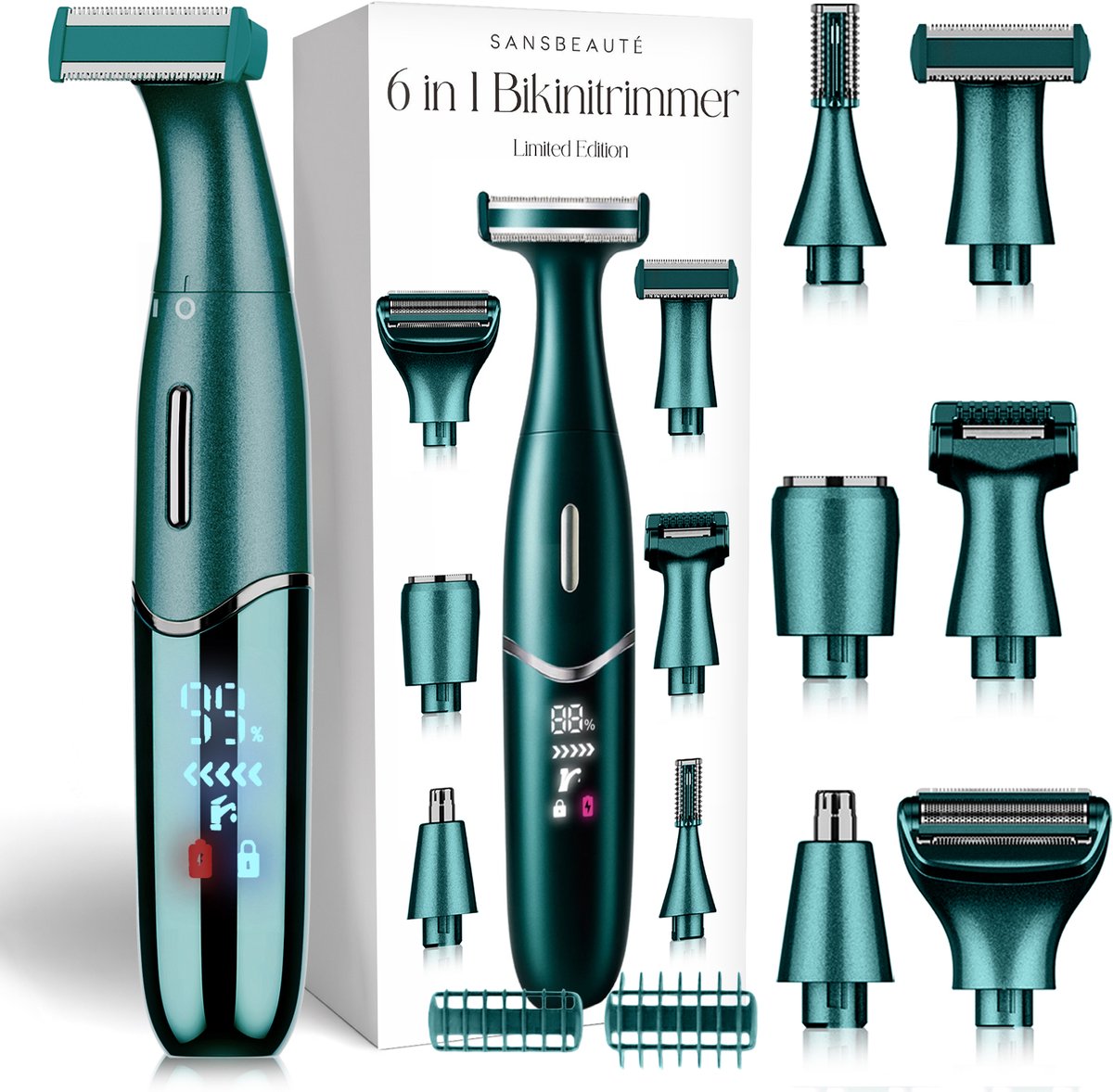 6-in-1 Bikinitrimmer - Sansbeauté® - Gezicht - Oksels - Benen - Bikinilijn - Wenkbrauw Trimmer - Gezichtsontharing Dames - Intieme Zone - Ladyshaves Bikini - Ontharingsapparaat Electrisch