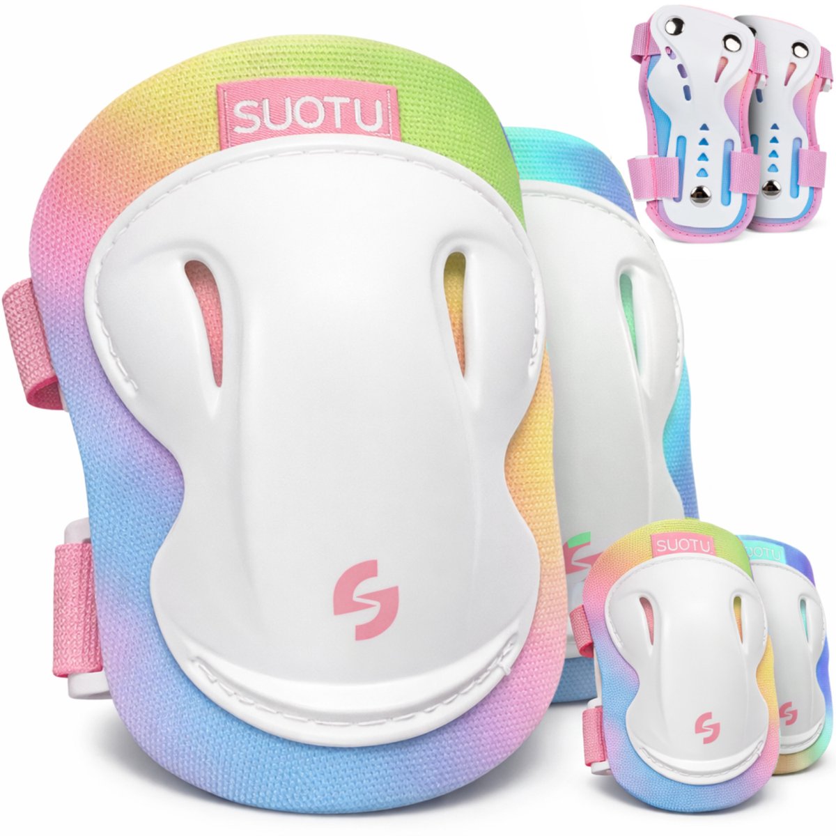 Suotu Skate Beschermset Kinderen Skate bescherming Skeeler Beschermset /Regenboog Wit