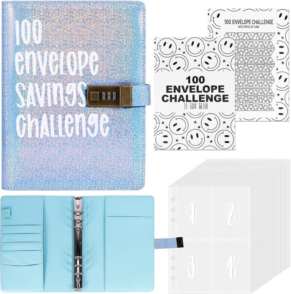 Spaaruitdaging Organizer A5 met 100 Enveloppen en Cijferslot voor €5050 Besparen
