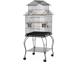 NBAP® Luxe Grootte Papegaaienkooi op Wielen - Parkietenkooi - Grote Vogelkooi voor Binnen - Inclusief Speelgoed - Met Badhuis - 59x59x140cm - Zwart