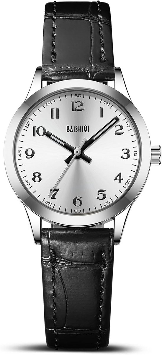 Dameshorloge Analoge Kwarts Horloge met Zwarte Leren Band