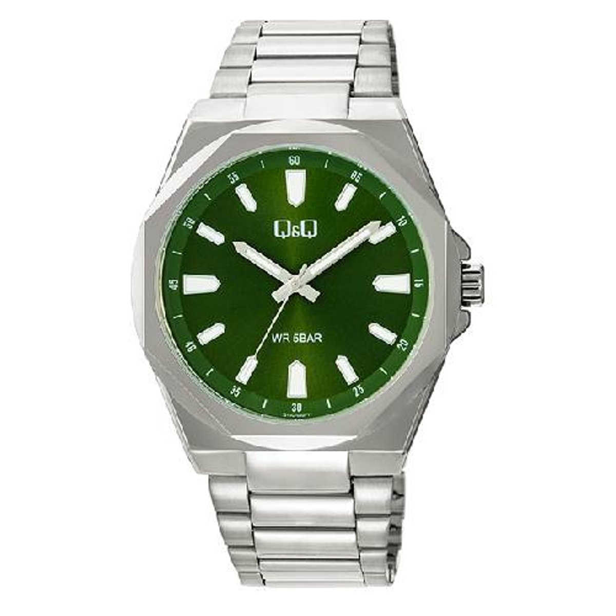 QQ-heren horloge-model q11c-002-groen-5 bar waterdicht-diameter 42 mm-8 hoekig