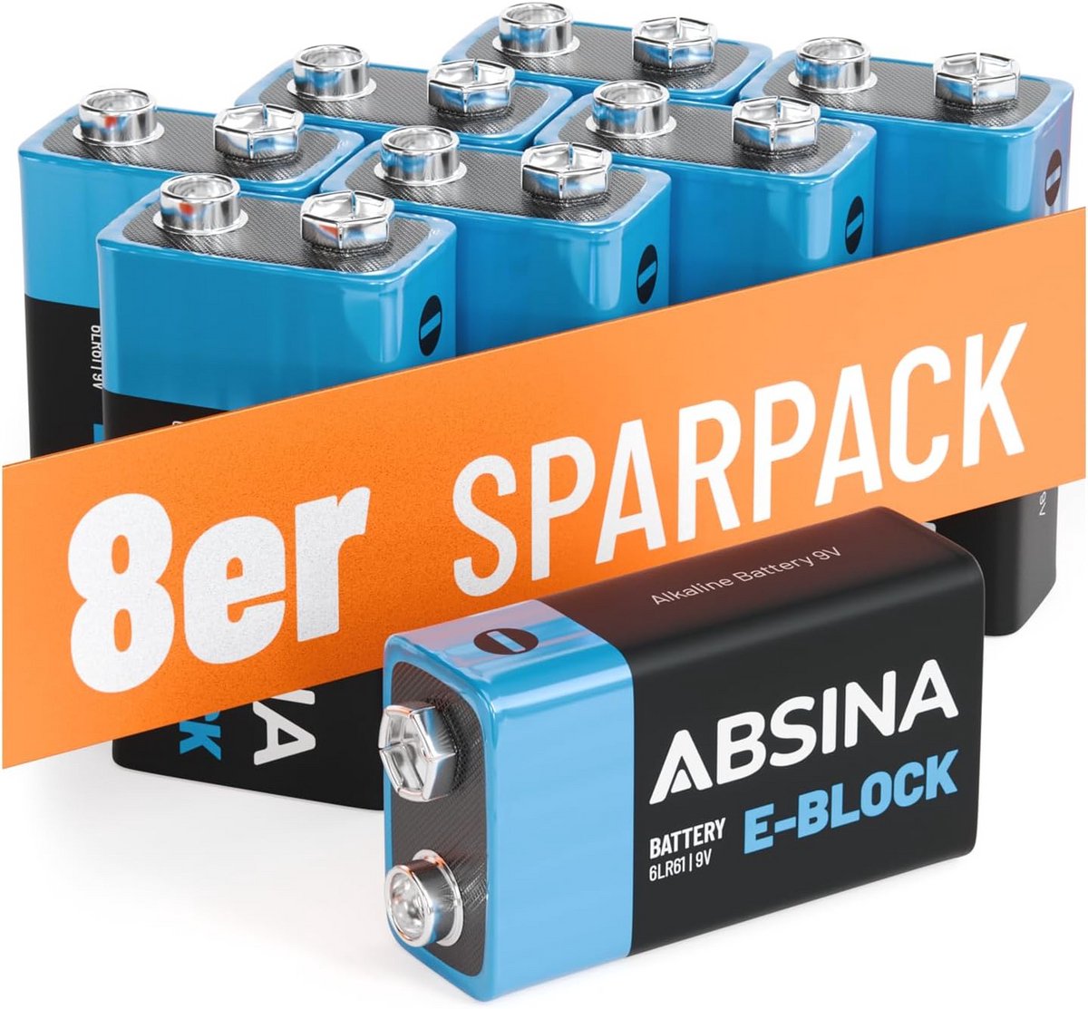 Set van 8x 9V Blokbatterijen Alkalisch voor Rookmelders en Elektronica