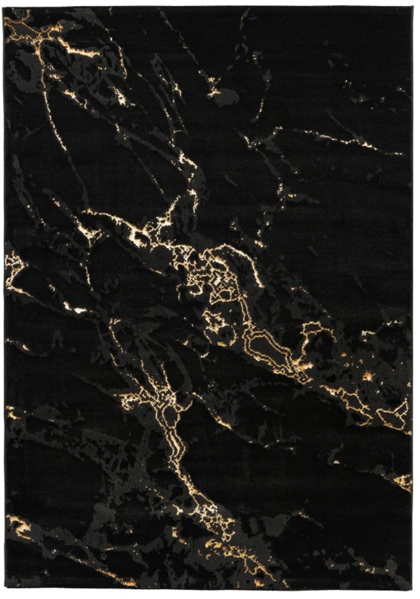 Marmaris Vloerkleed – Zwart/Goud – Marmerlook Design – Modern & Laagpolig