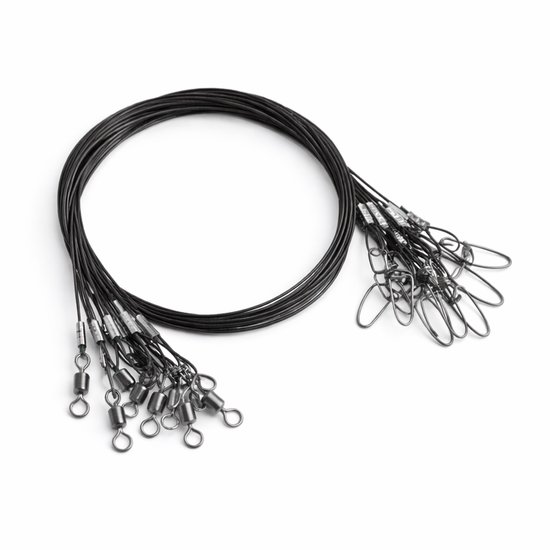 S&D | 10 Lignes inférieures en acier – Extra résistants 68 kg – 50 cm – Pour silures, brochets et gros poissons de mer – Zwart