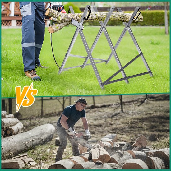 Opklapbare verzinkte zaagbock - zaaghulpmiddel met 3 houders en tanden - tot 150 kg - 79,5x82x80 cm van VONROC — afbeelding 4