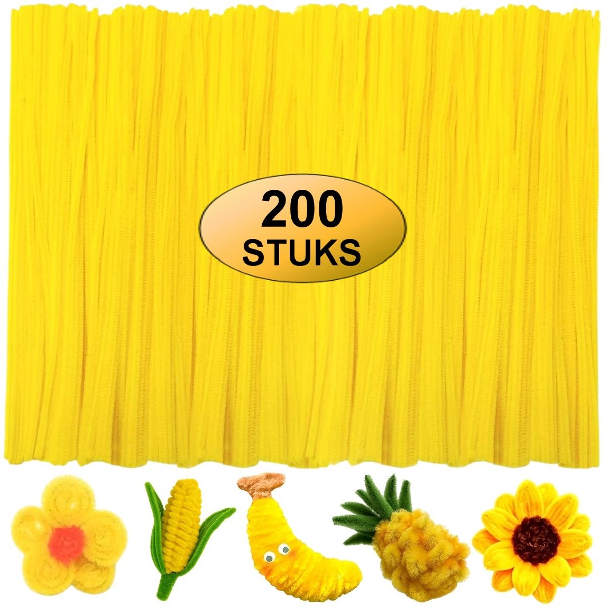 Fako Bijoux - 200 Gele Pijpenragers - Set van 200 Stuks Chenille Draden - Geel - 30 cm Lang - Knutselen - DIY - Hobby - Chenille Draad – Flexibele Pijpenragers - Kinderen en Volwassenen - 200 Stuks