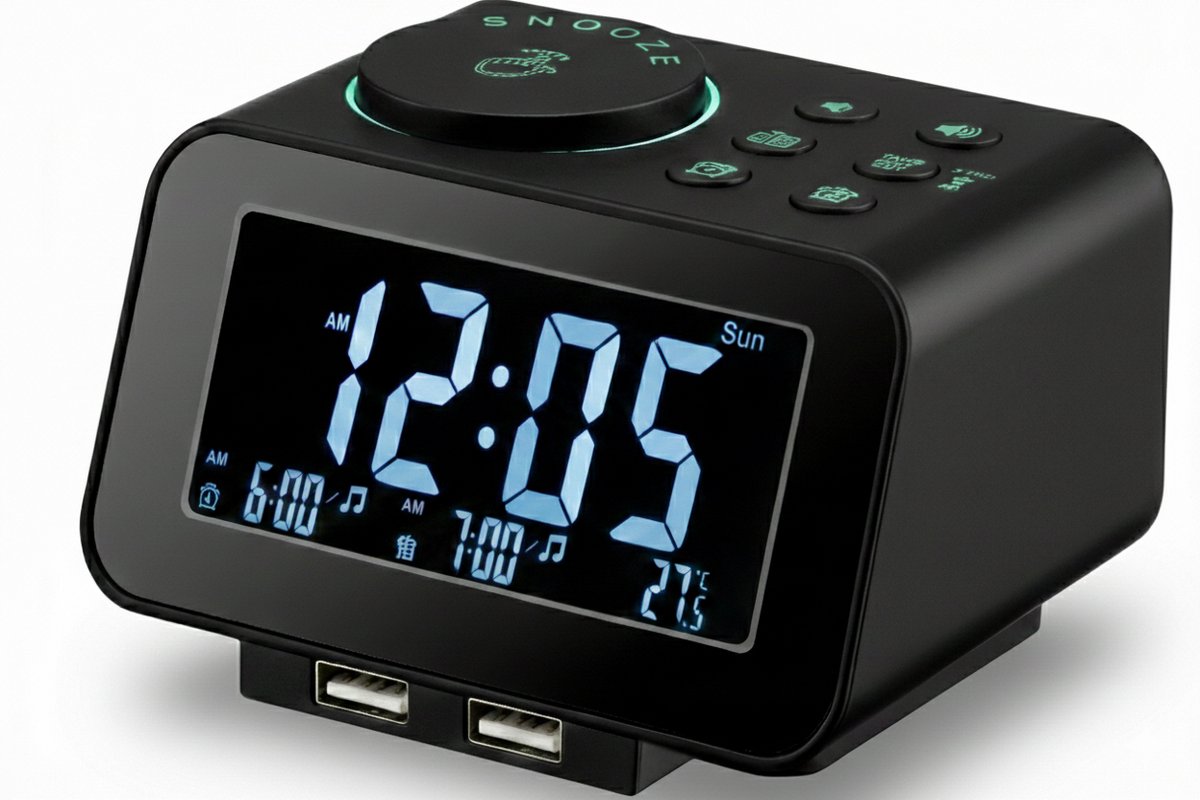 Homebay - Digitale Wekkerradio - Netstroom - 2x USB Oplader - Dimbaar Display - Natuurgeluiden - Zwart