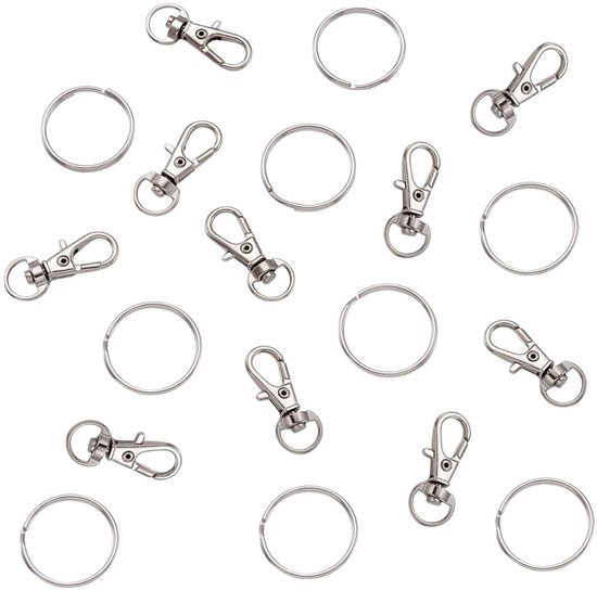 Sleutelhanger Set 10 Sets - 10x Musketonhaak met Sleutelring - Metaal - 10 Ringen & 10 Musketonhaakjes
