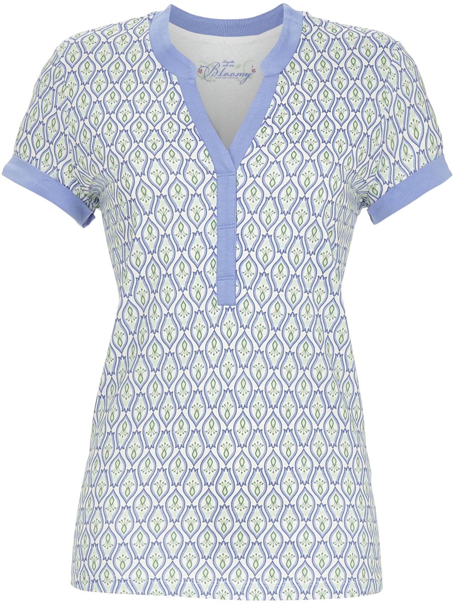 Ringella Grafisch patroon pyjamashirt blauw - Blauw - Maat - 40
