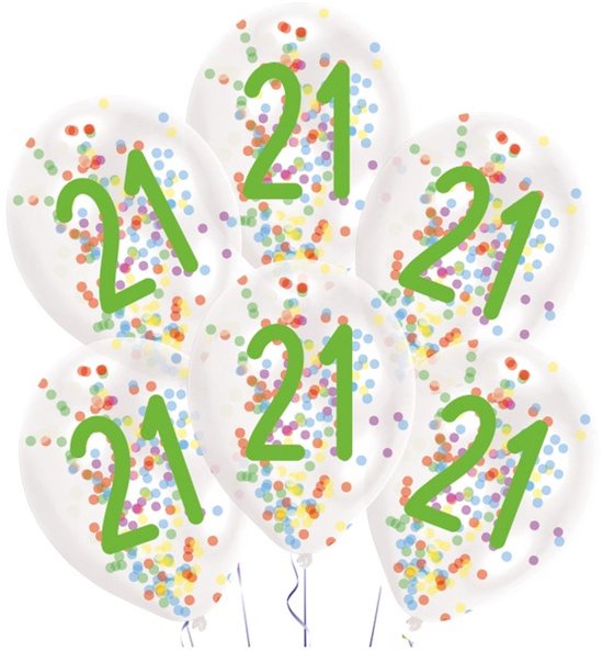 Amscan Ballons Confettis 21 Ans 27,5 Cm Latex Wit 6 Pièces