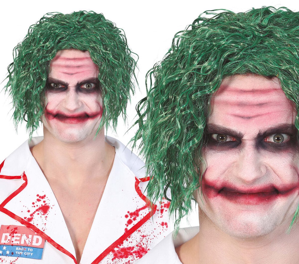 Fiestas Guirca Horror clown verkleed pruik - the Joker - groen - volwassenen - Halloween clownspruik voor heren — afbeelding 5