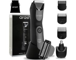 Arash® 3-in-1 Bodygroomer Mannen - Tondeuse & Trimmer voor Ballen, Schaamstreek & Lichaam - Bodyshaver Mannen - Scheerapparaat Intieme Zone - Lichaamstrimmer - Body Trimmer Heren - Gevoelige Huid - 3 Trimkammen & Opbergzakje