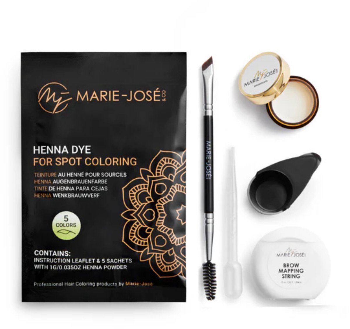 Marie-José & Co Wenkbrauwverf Startset - 5 kleuren - inclusief accessoires