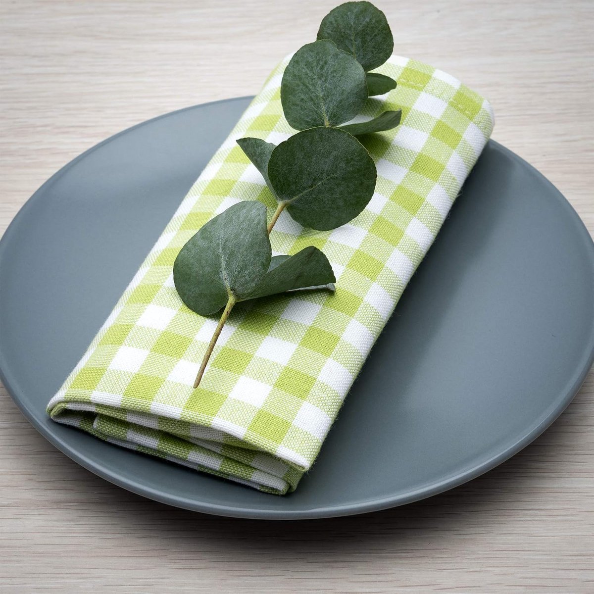 Set van 4 Katoenen Servetten Lichtgroen Wit Geruit 45x45 cm Landelijke Stijl