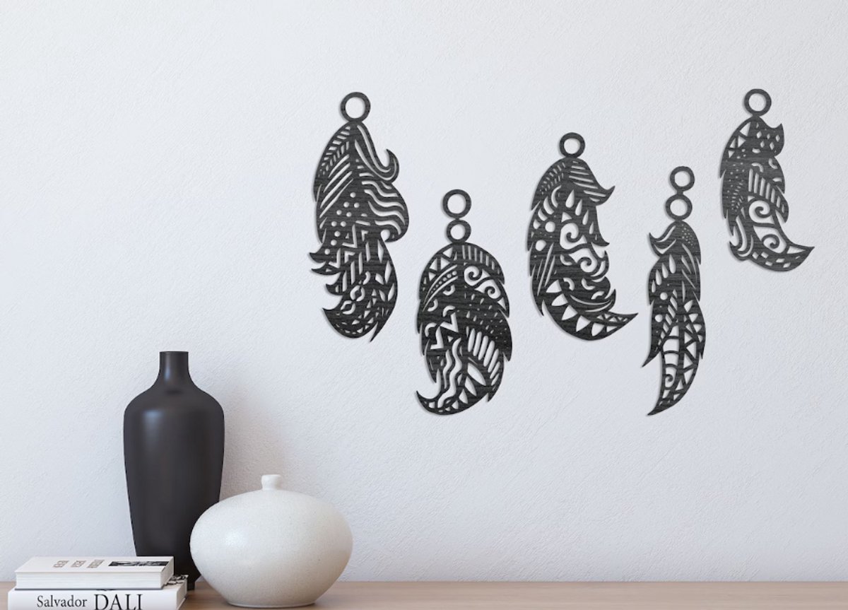 Boho houten veren muurdecoratie: boho home Art- home decoratie- wanddecoratie- veren - boho design- kunst aan de muur