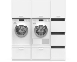 Washcab® Wasmachine Kast - Wasmachine Verhoger - Wasmachine Ombouw - Met lade - Wit - Duo Set High 3