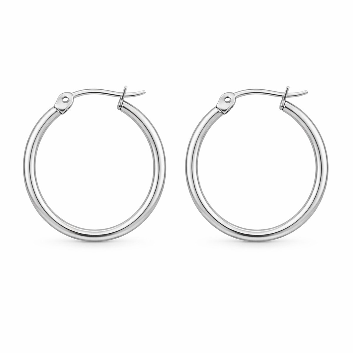 Stalen oorringen - unisex - 20 mm - stainless steel - klap-sluiting - ronde buis