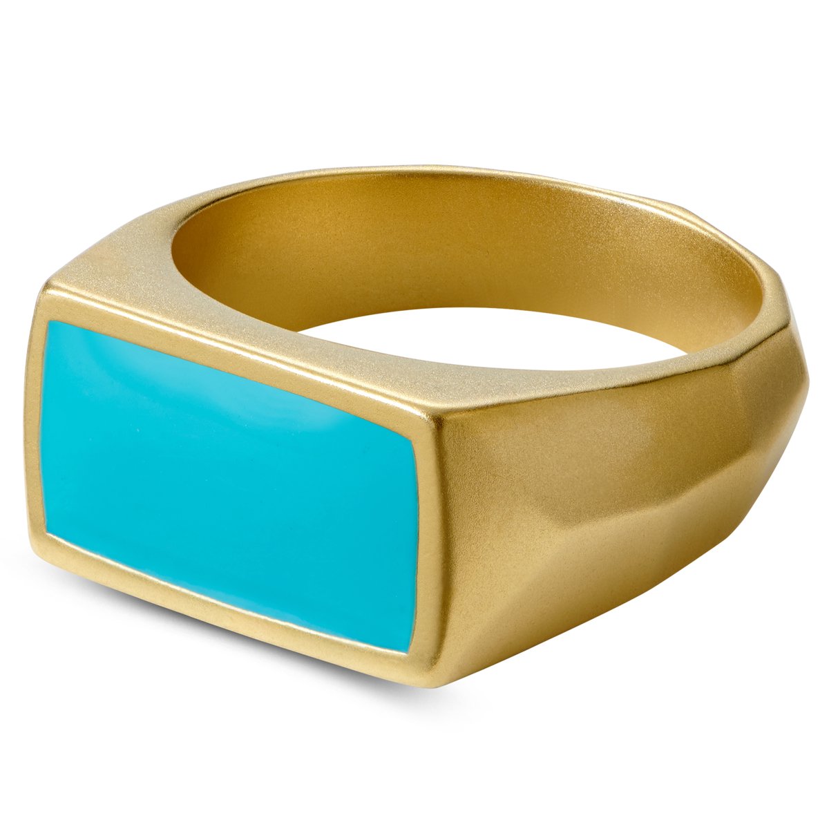 Jax Turquoise & Goudkleurige Stalen Zegelring