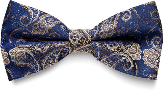 Nœud papillon pré-noué en soie à motif cachemire bleu clair et doré