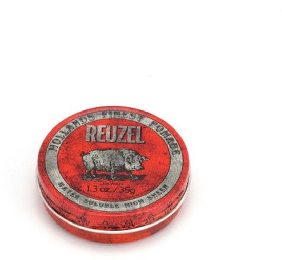 Rode Reuzel pomadeblik met een varken erop.