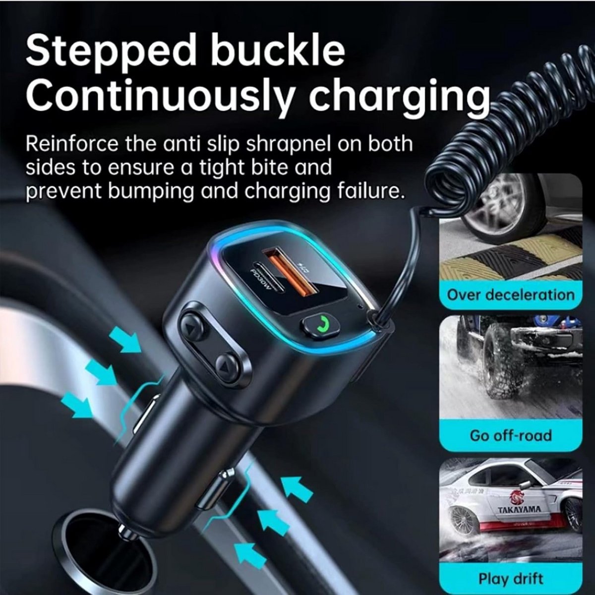 Bluetooth 5.4 Adapter Auto met 3.5mm Jack, USB C Snelladen en Handsfree Bellen