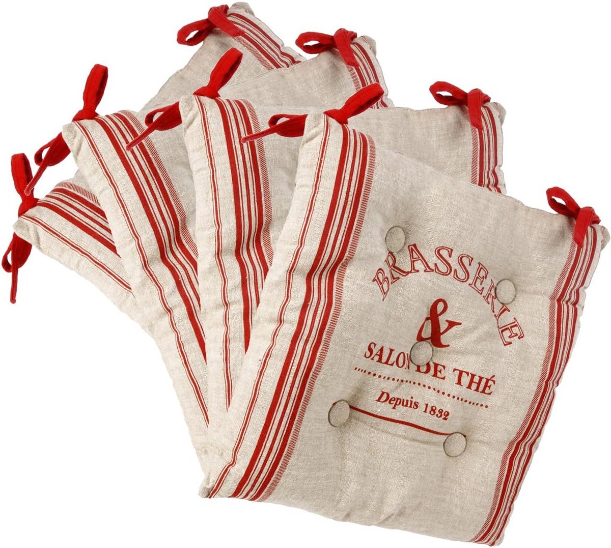 Set van 4 Vierkante Zitkussens met Bevestiging 40x40 cm - Linnen en Rood