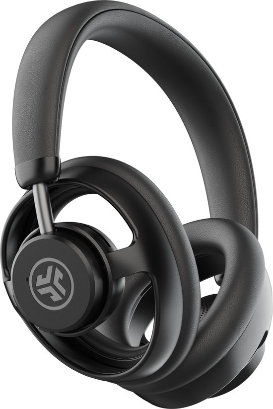 Zwarte JLab open-ear koptelefoon, close-up.