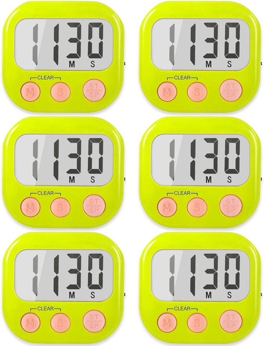 6 Pack Digitale Kookwekker met Luid Alarm en Magneet - Keukentimer voor Koken en Bakken