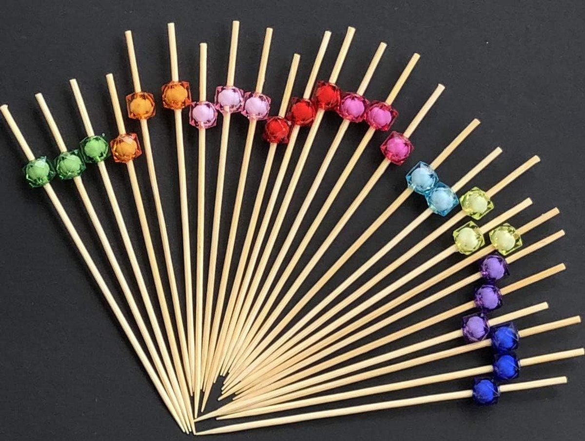 Cocktailprikkers Houten Prikkers Feestdecoratie Sterren Goud Roze 100 Stuks