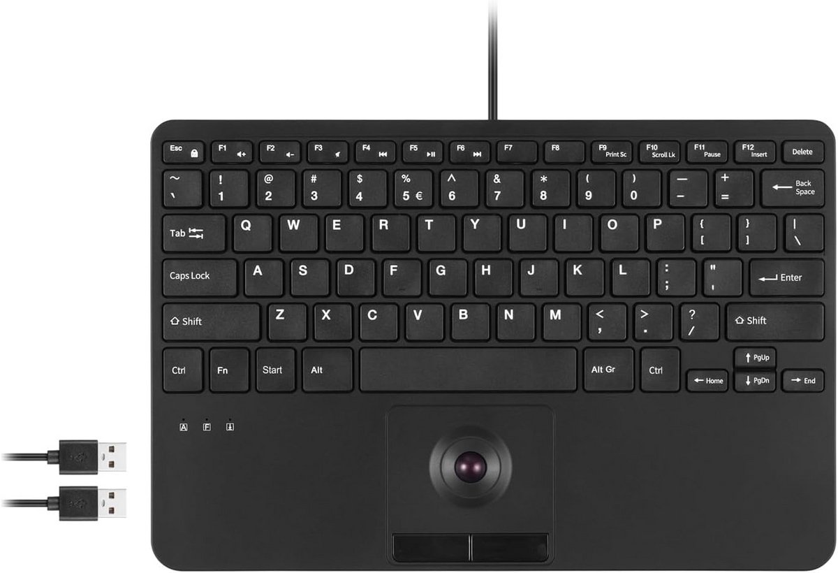 Compact Mini Toetsenbord met Geïntegreerde Trackball en USB-Hubs