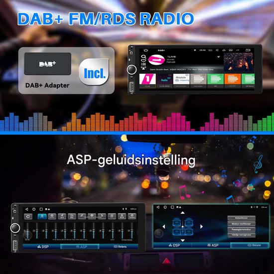 ESSGOO Autoradio Universel 1Din avec Bluetooth - DAB+ - Apple Carplay et Android Auto sans fil - Écran tactile 6,86 pouces - USB, Aux, Radio FM, RDS, MP5 - Appels mains libres - Android 15 4 + 64 Go - Caméra de recul